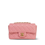 Chanel 19s Pink Lambskin Quilted Mini Rectangular Flap Aged Gold Hardware