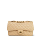 Chanel Beige Clair Caviar Quilted Double Flap Medium Gold Hardware