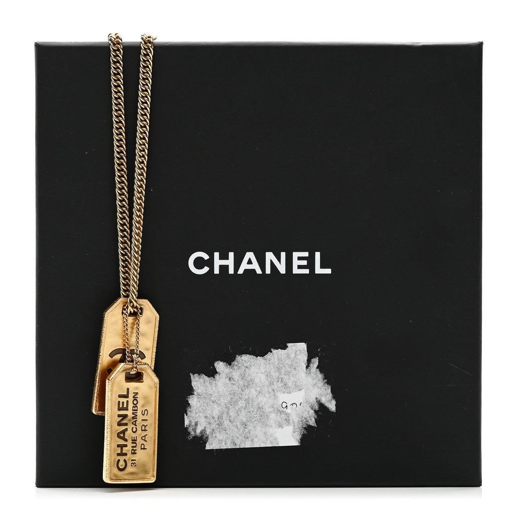 Chanel ID Dog Tag Charm Necklace Gold