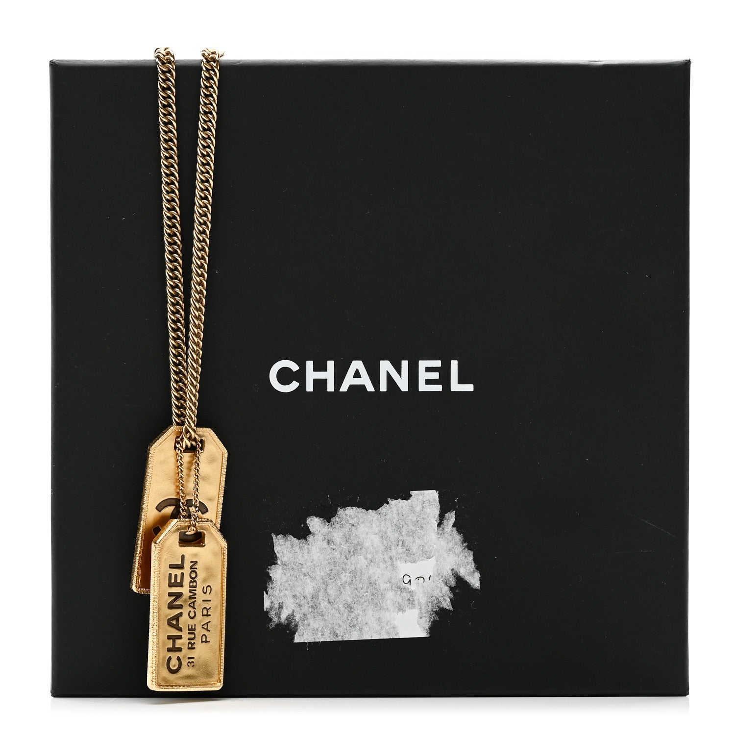Chanel ID Dog Tag Charm Necklace Gold