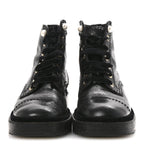 Chanel Shiny Calfskin Velvet Pearl Combat Short Boots 36 Black