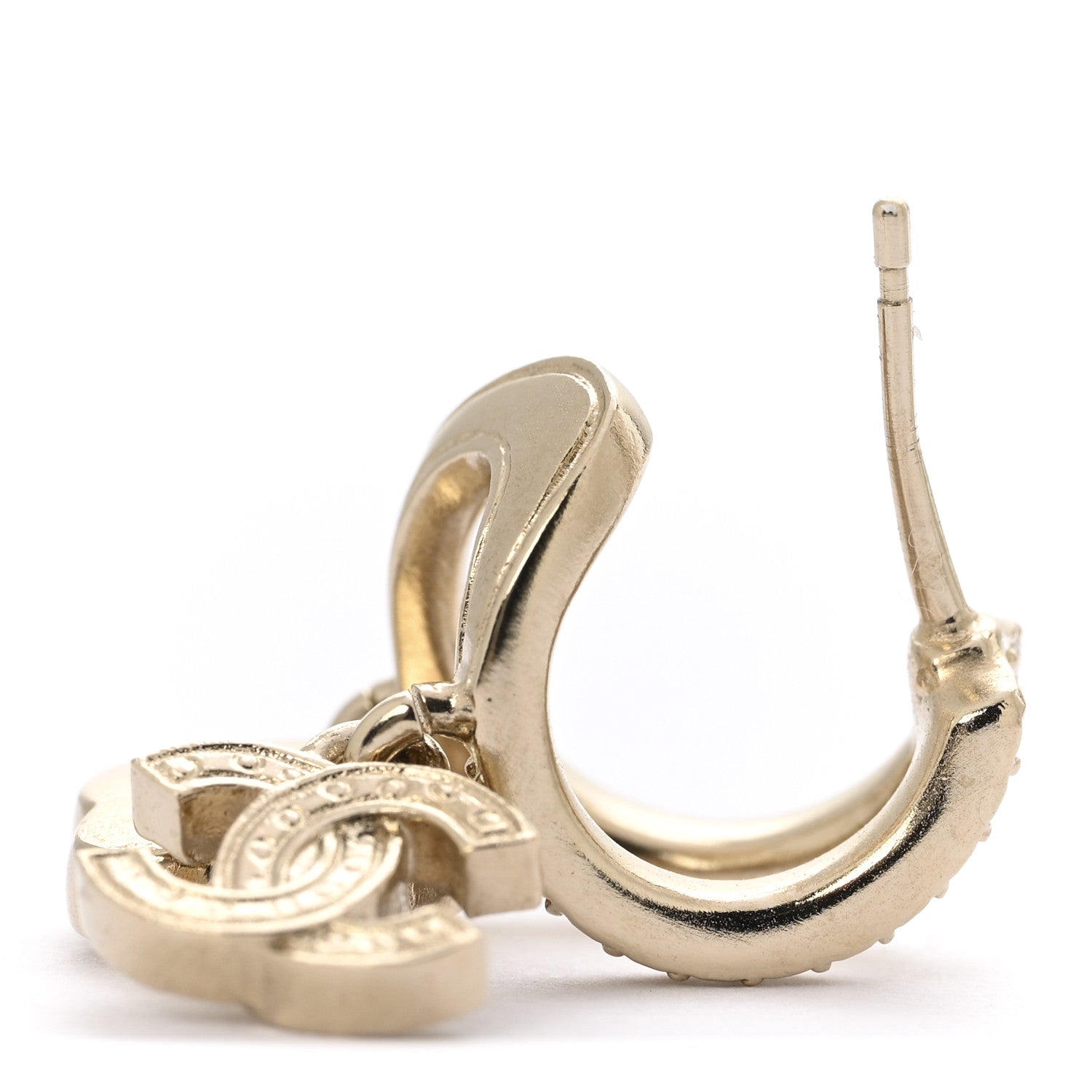 Chanel Crystal CC Camellia Perfume Bottle Double Hoop Earrings Gold