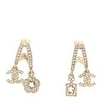Chanel Crystal CC Camellia Perfume Bottle Double Hoop Earrings Gold