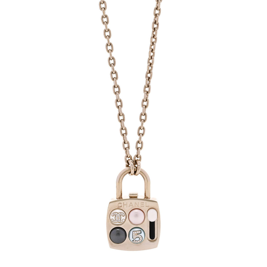 Chanel Pearl Resin Crystal CC No 5 Eyeshadow Pendant Necklace Multicolor