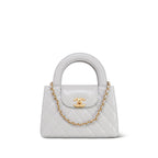 Chanel Light Grey Shiny Aged Calfskin Quilted Nano Kelly Shopper Aged Gold Hardware
