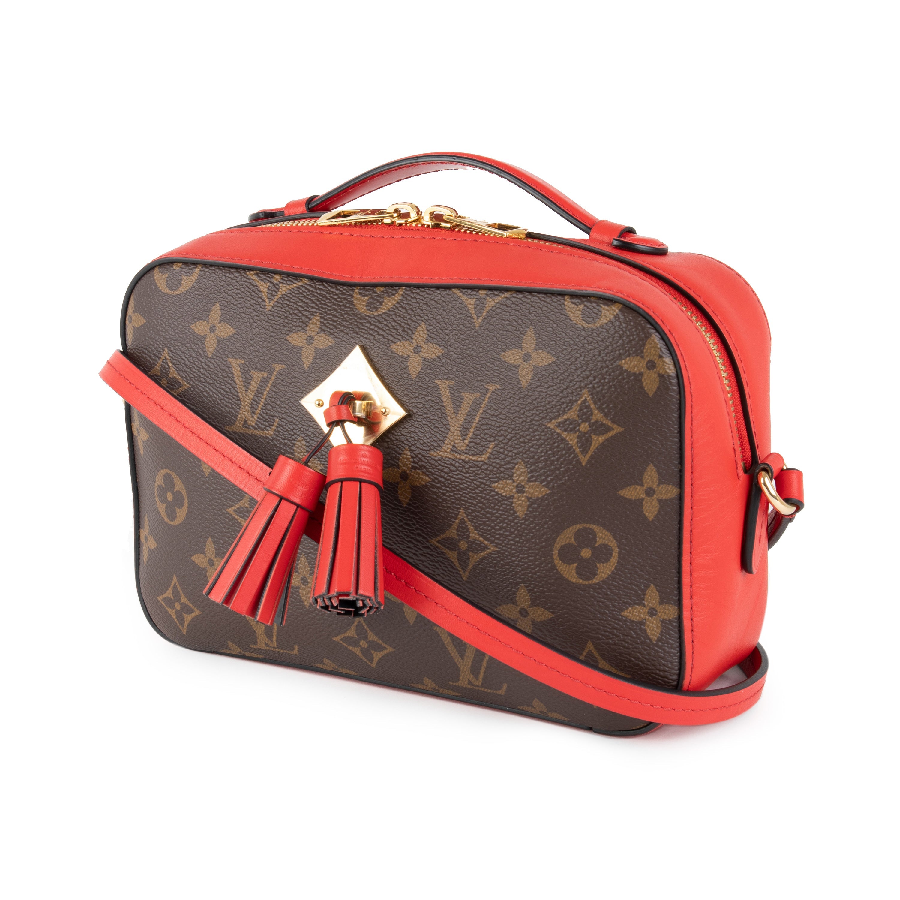 Louis Vuitton Louis Vuitton Brown Monogram Canvas & Coquelicot Leather Saintonge Bag