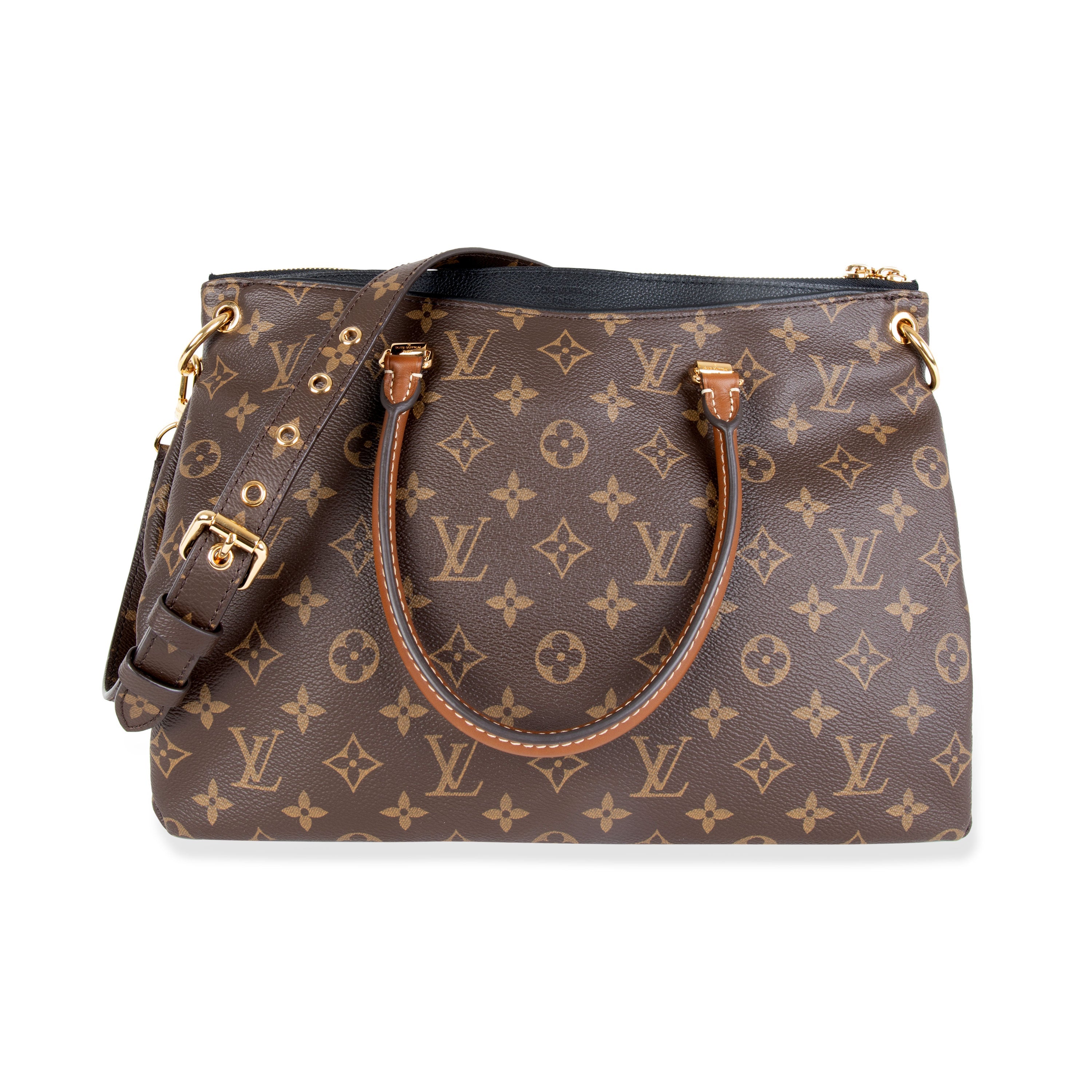Louis Vuitton Louis Vuitton Brown Monogram Canvas & Black Taurillon Leather Pallas Tote