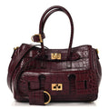 Balenciaga Calfskin Crocodile Embossed Mini Bel Air Carry All Bag Dark Burgundy