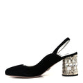 Prada Suede Crystal Block Heel Slingback Pump 37 Black