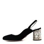 Prada Suede Crystal Block Heel Slingback Pump 37 Black