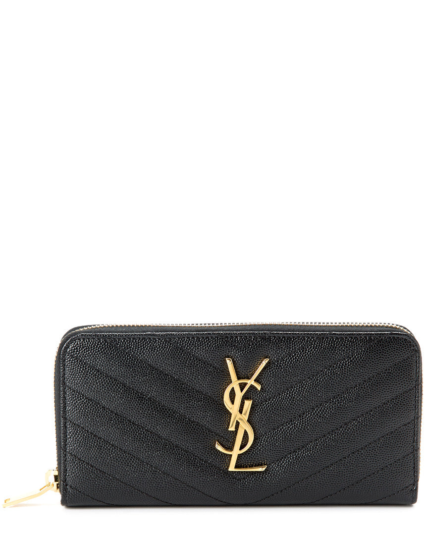 Saint Laurent Monogram Matelasse Leather Zip Around Wallet, Black