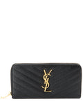 Saint Laurent Monogram Matelasse Leather Zip Around Wallet, Black