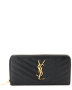 Saint Laurent Monogram Matelasse Leather Zip Around Wallet, Black