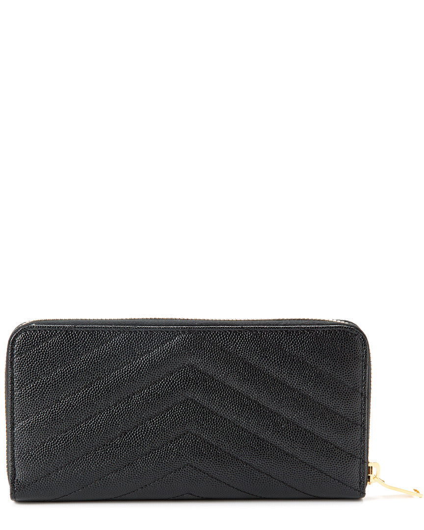 Saint Laurent Monogram Matelasse Leather Zip Around Wallet, Black