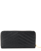 Saint Laurent Monogram Matelasse Leather Zip Around Wallet, Black