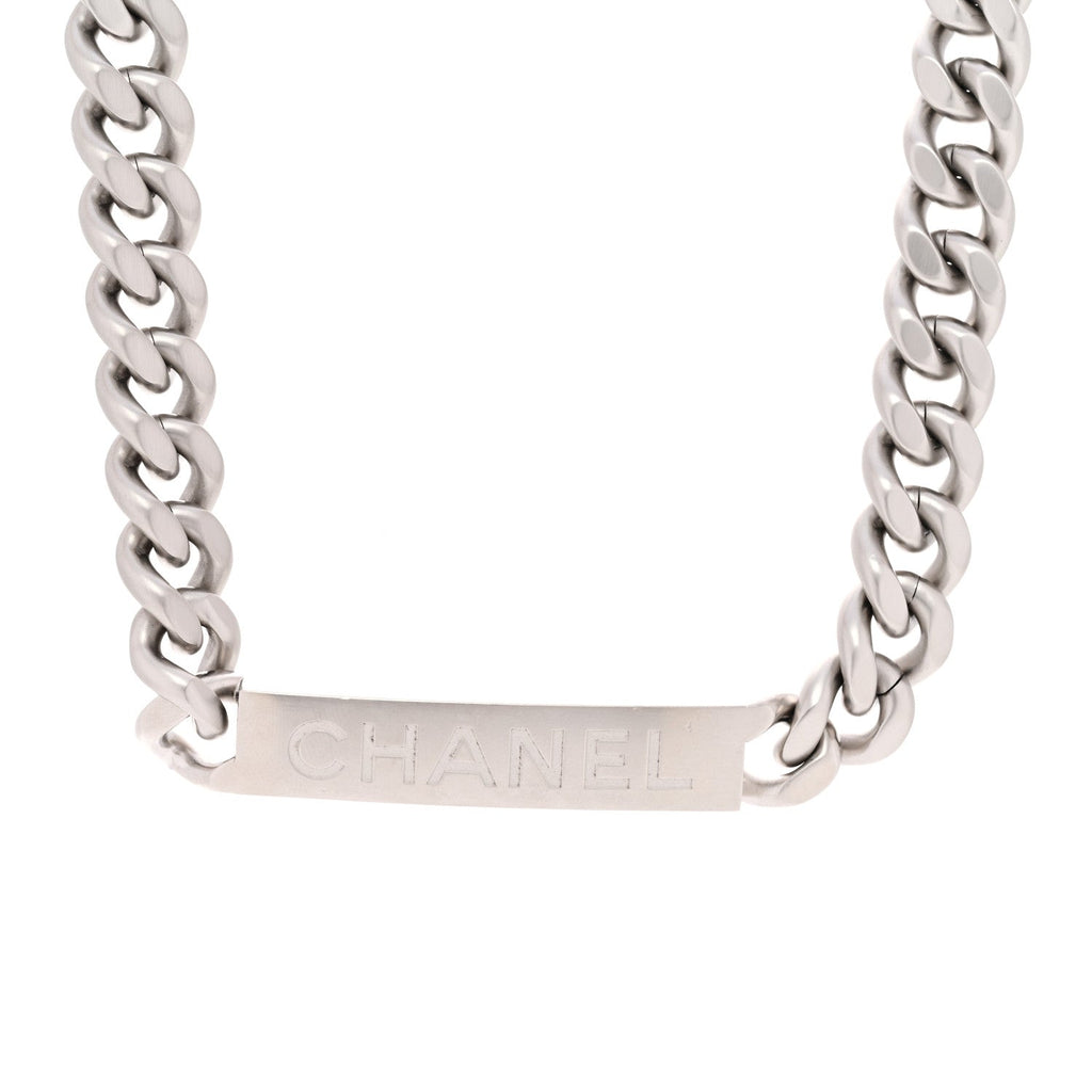 Chanel Oversized Chain Logo Short Necklace Silver