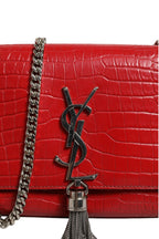 Saint Laurent Kate Tassel Chain Bag in Red Crocodile Embossed Women's Leather (Pre-Loved)