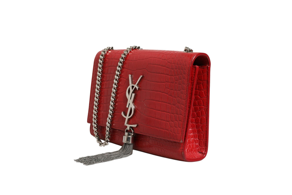 Saint Laurent Kate Tassel Chain Bag in Red Crocodile Embossed Women's Leather (Pre-Loved)