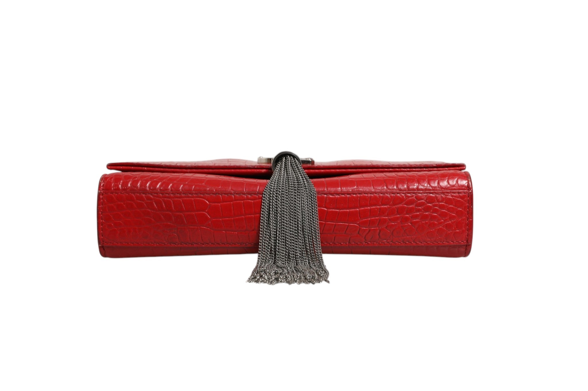 Saint Laurent Kate Tassel Chain Bag in Red Crocodile Embossed Women's Leather (Pre-Loved)