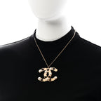 Chanel Crystal Pearl CC Chain Necklace Gold Black
