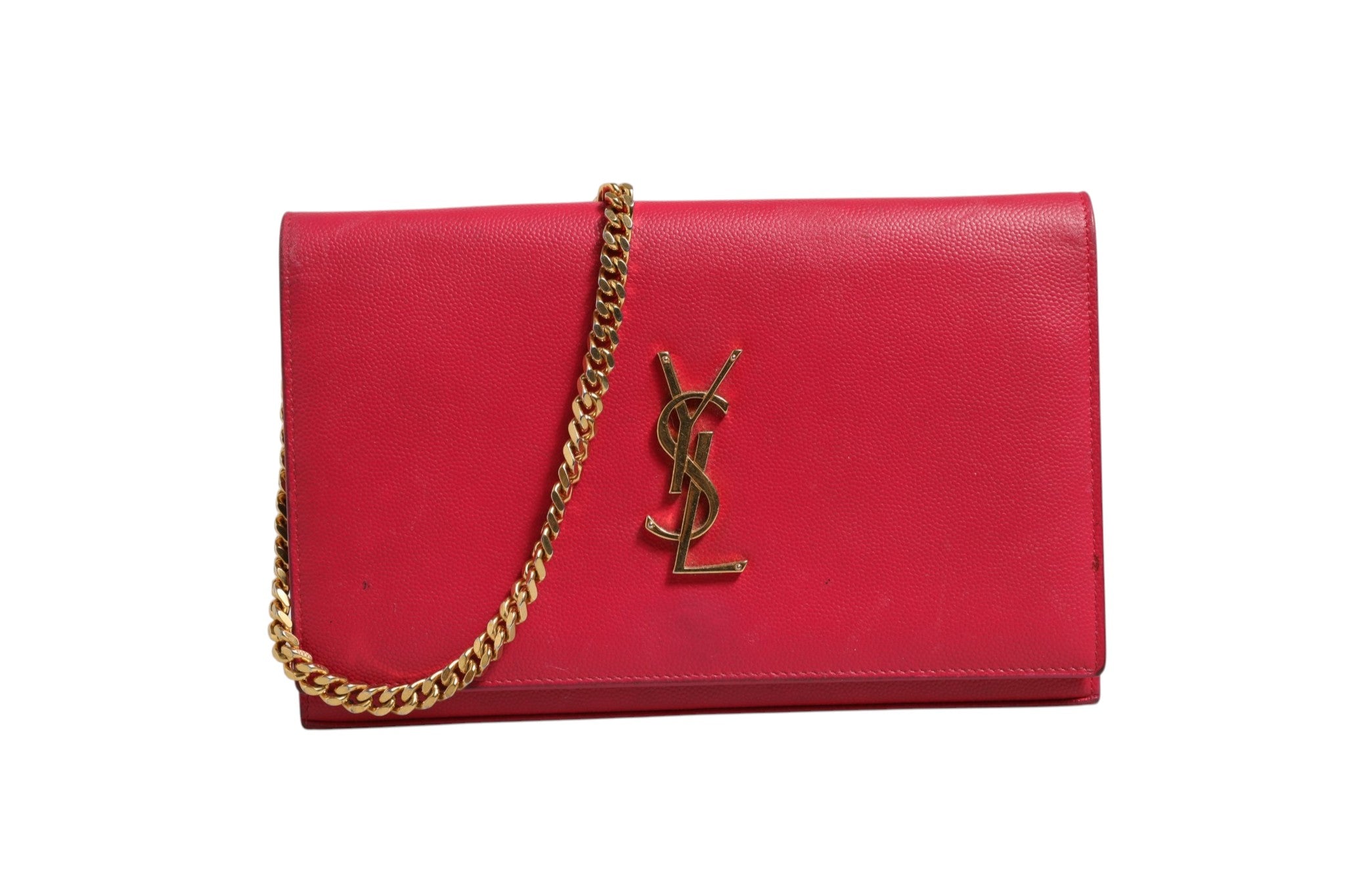 Saint Laurent Red Leather Monogram Wallet on Women's Chain (Pre-Loved)