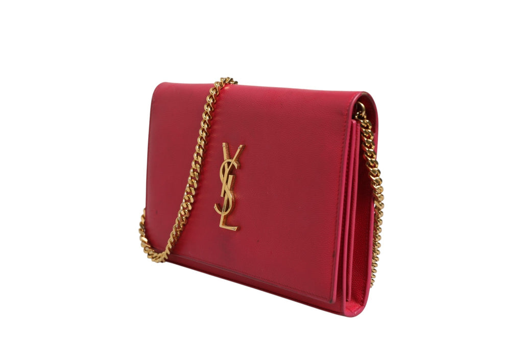 Saint Laurent Red Leather Monogram Wallet on Women's Chain (Pre-Loved)