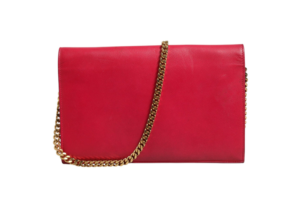 Saint Laurent Red Leather Monogram Wallet on Women's Chain (Pre-Loved)