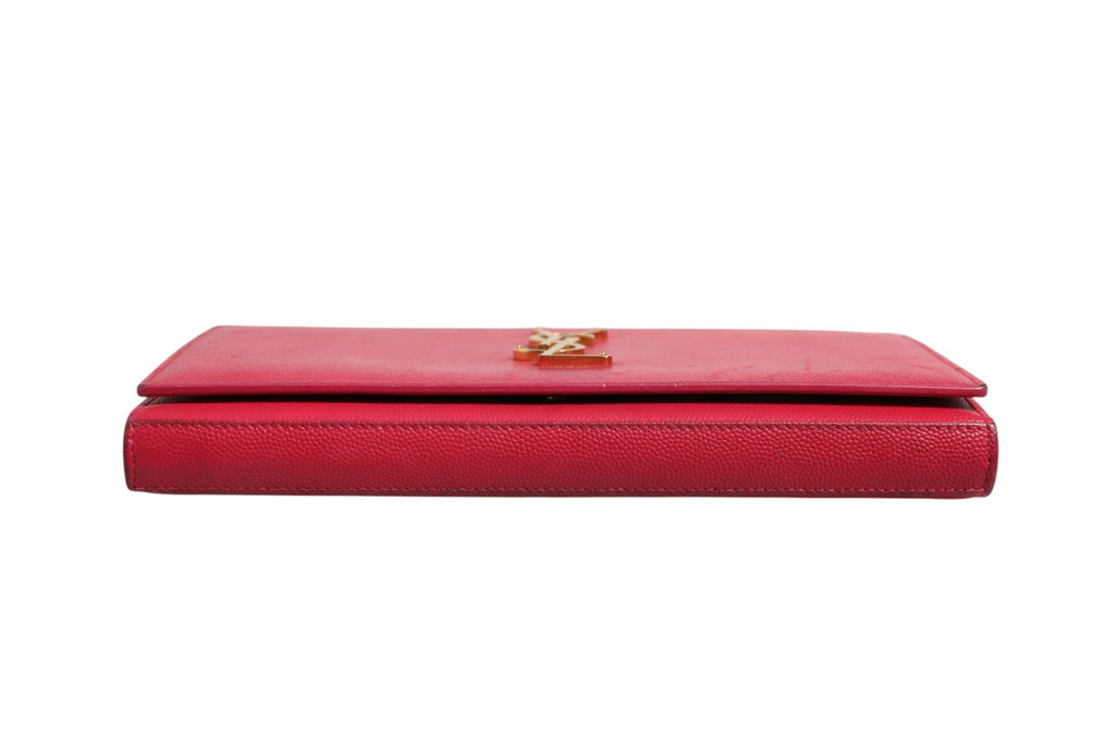 Saint Laurent Red Leather Monogram Wallet on Women's Chain (Pre-Loved)