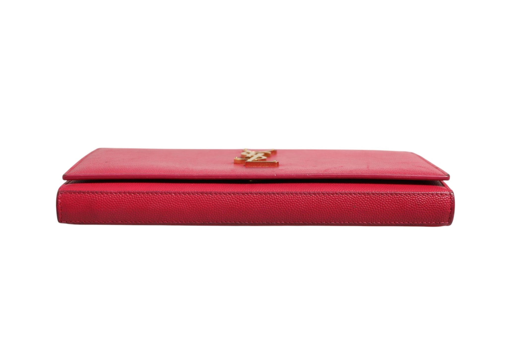 Saint Laurent Red Leather Monogram Wallet on Women's Chain (Pre-Loved)