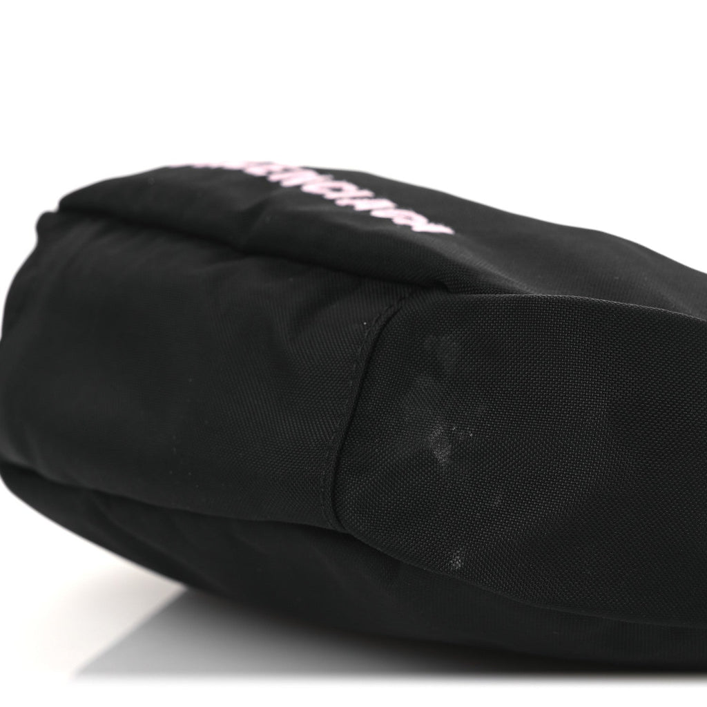Balenciaga Recycled Sport Nylon Logo Embroidered Wheel Sling Bag Black Pink