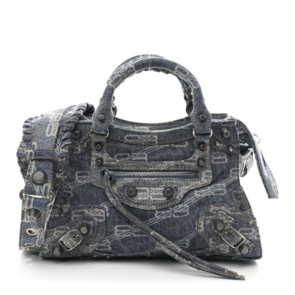 Balenciaga Denim BB Monogram Neo Cagole Handbag XS Blue