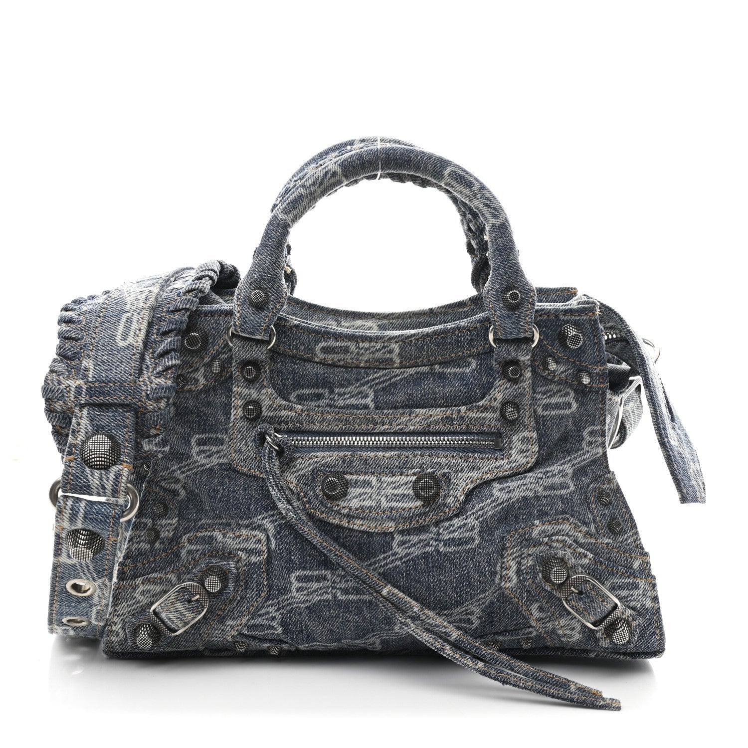 Balenciaga Denim BB Monogram Neo Cagole Handbag XS Blue