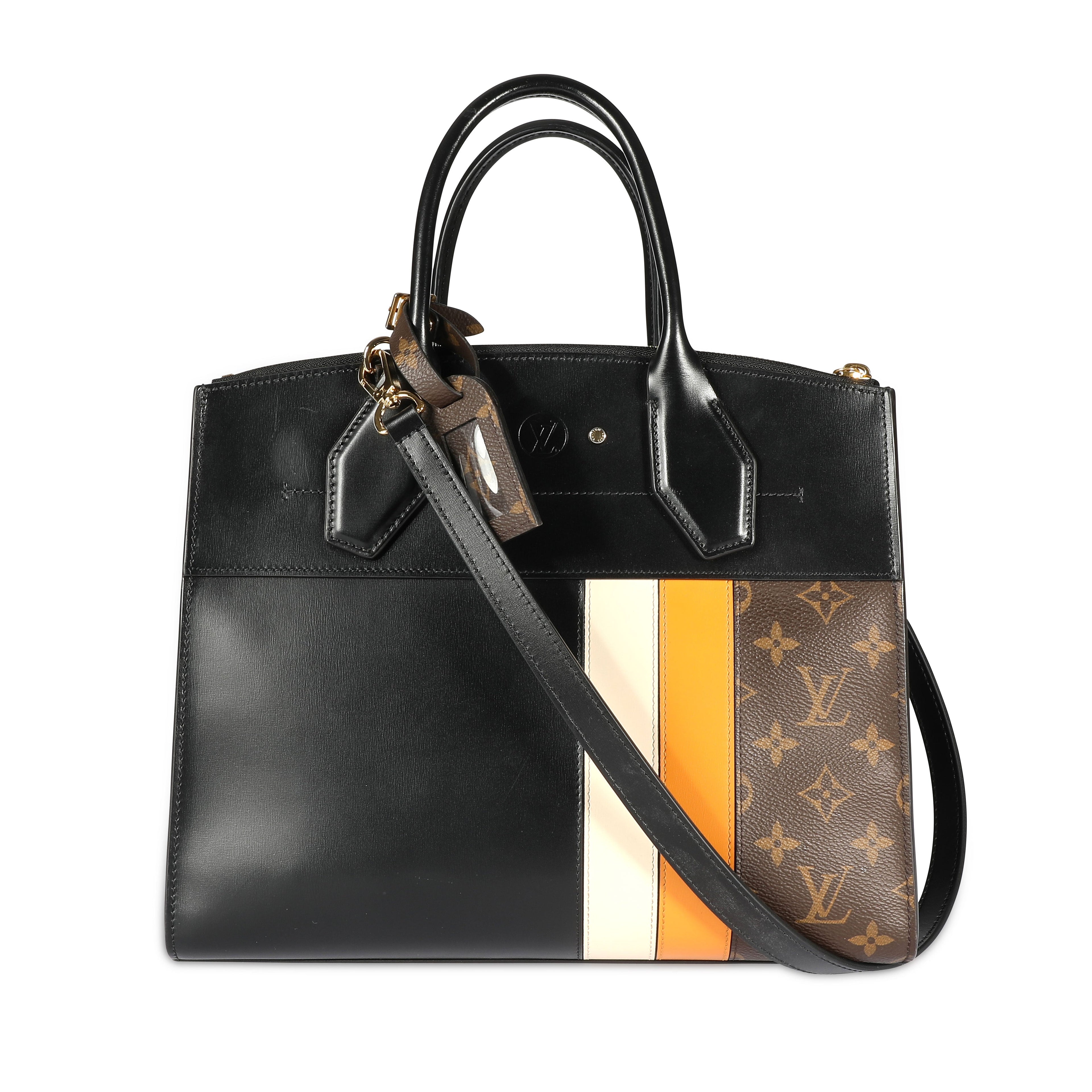 Louis Vuitton Louis Vuitton Black Calfskin & Monogram Canvas City Steamer MM Tote
