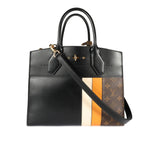 Louis Vuitton Louis Vuitton Black Calfskin & Monogram Canvas City Steamer MM Tote