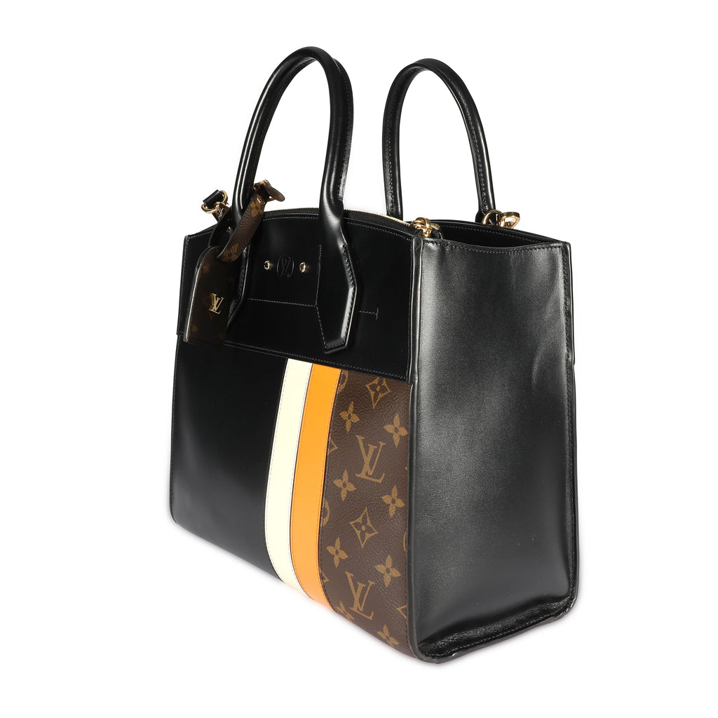 Louis Vuitton Louis Vuitton Black Calfskin & Monogram Canvas City Steamer MM Tote