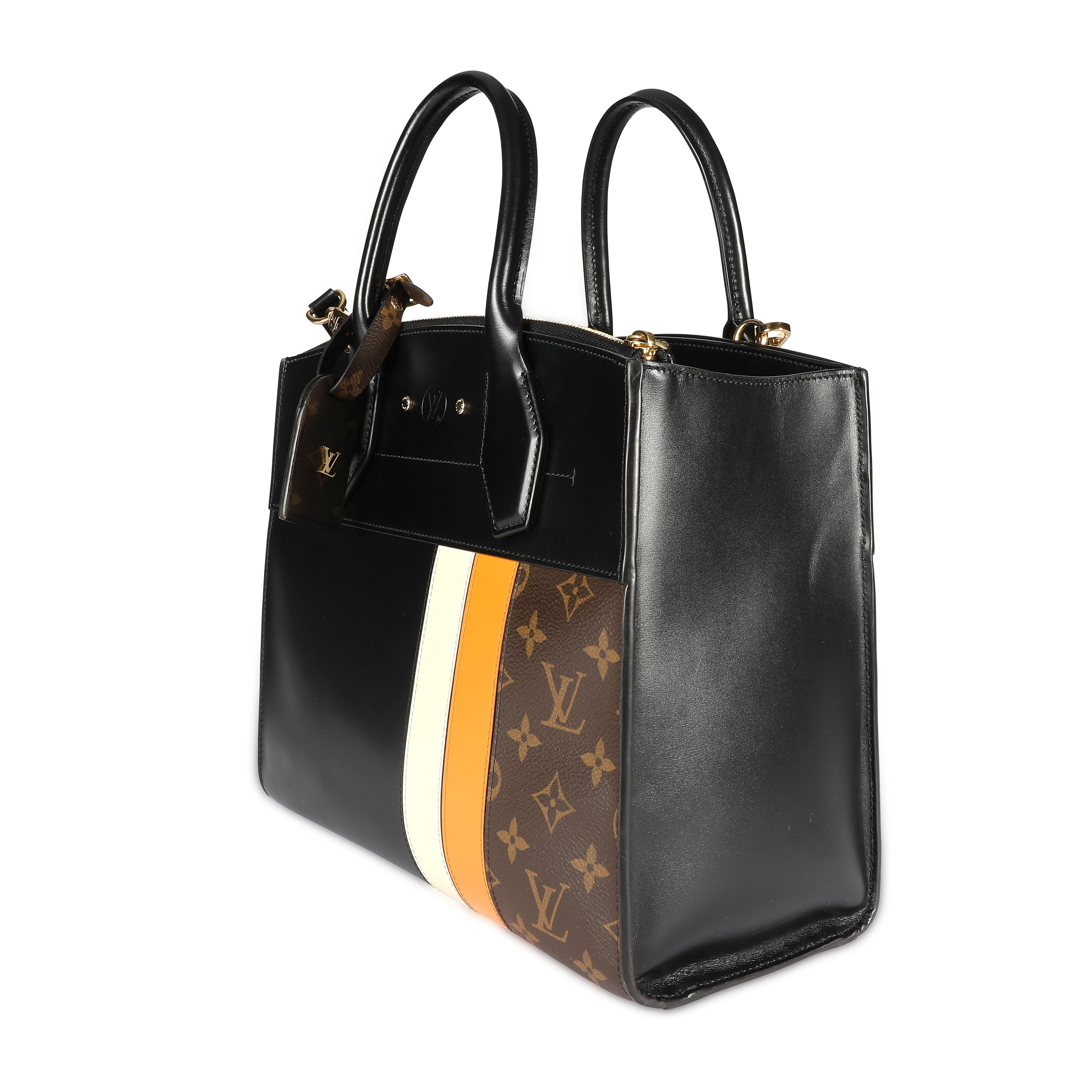 Louis Vuitton Louis Vuitton Black Calfskin & Monogram Canvas City Steamer MM Tote