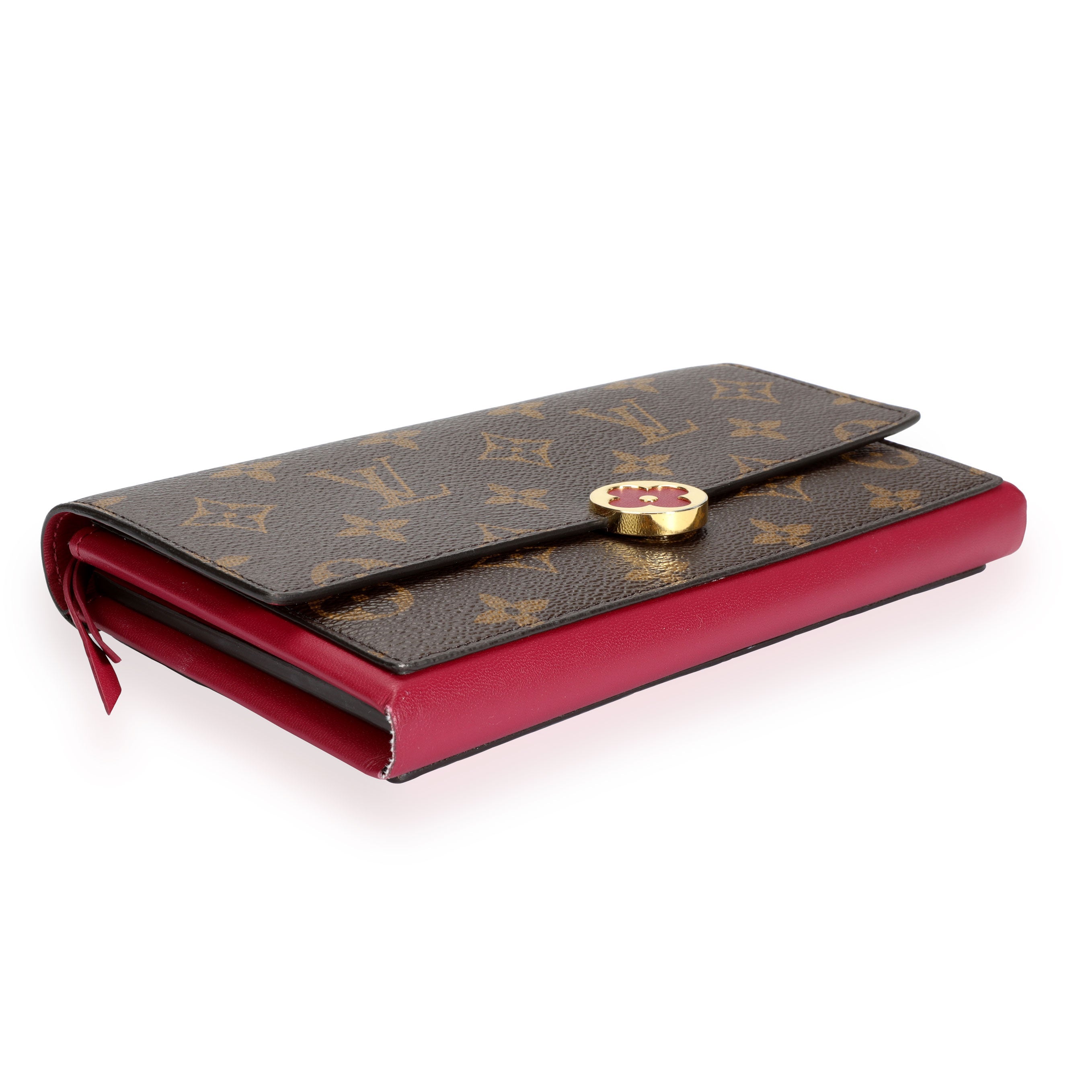 Louis Vuitton Louis Vuitton Monogram Canvas & Aurore Leather Flore Wallet