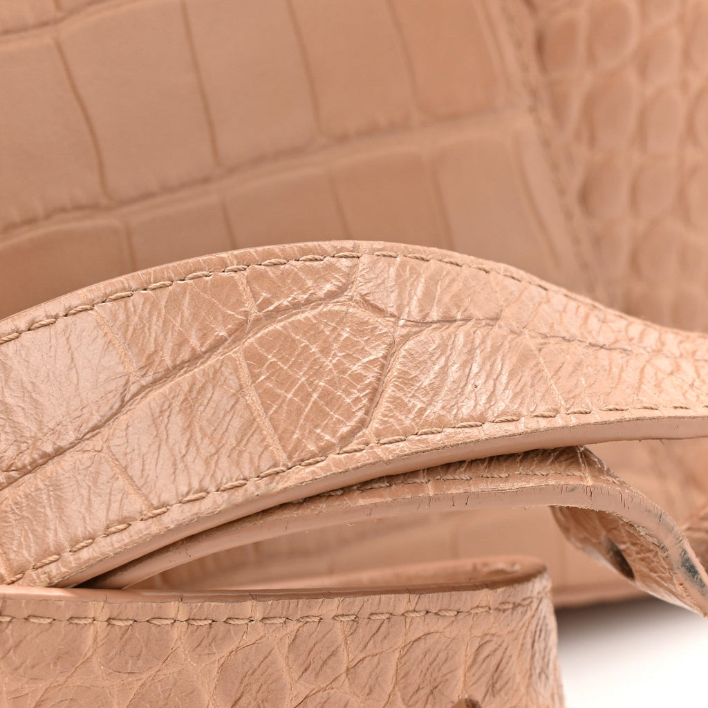 Balenciaga Extra Supple Calfskin Crocodile Embossed Small Downtown Shoulder Bag Nude Beige