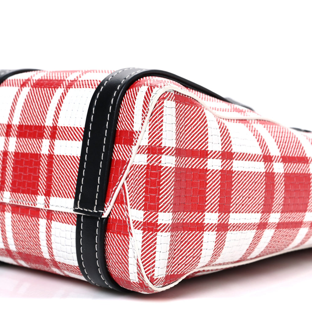 Balenciaga Calfskin Embossed Plaid North-South Small Barbes Shopper Tote Red