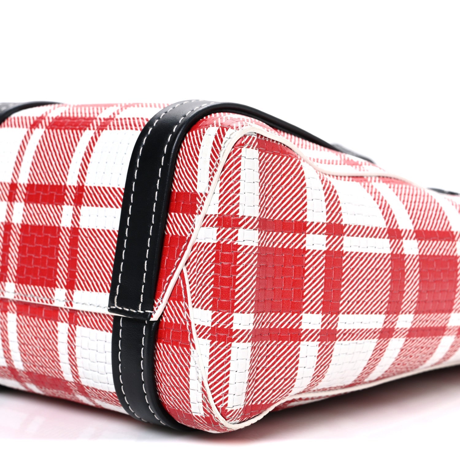 Balenciaga Calfskin Embossed Plaid North-South Small Barbes Shopper Tote Red