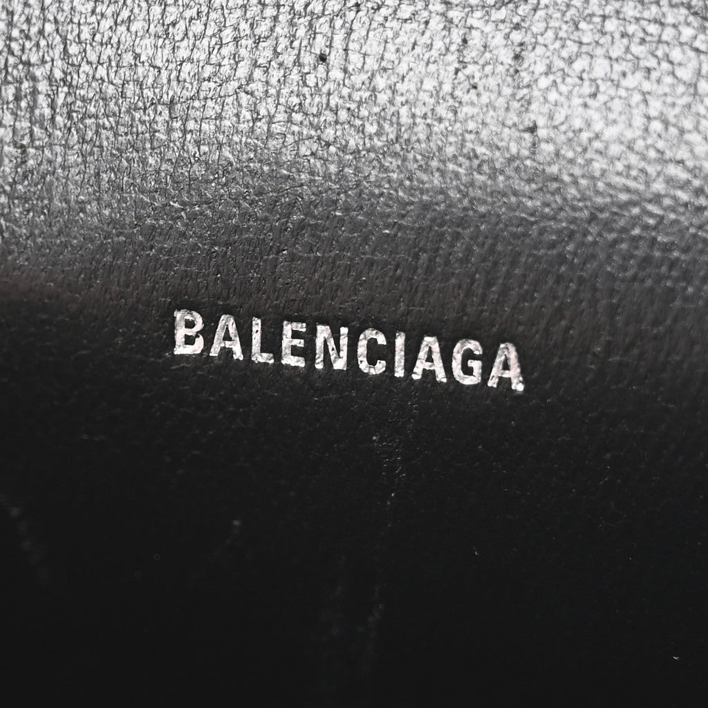 Balenciaga Metallic Calfskin Crocodile Embossed Hourglass Chain Cardholder Silver