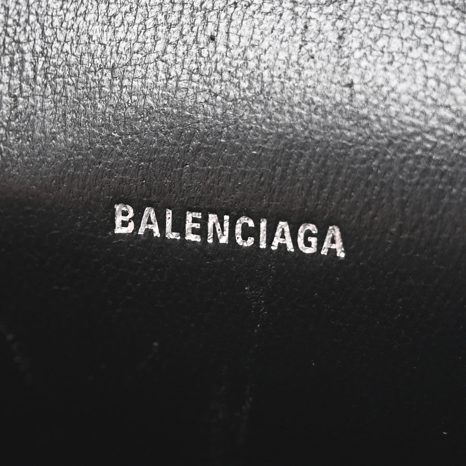 Balenciaga Metallic Calfskin Crocodile Embossed Hourglass Chain Cardholder Silver