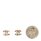 Chanel Metal Crystal CC Earrings Gold Multicolor
