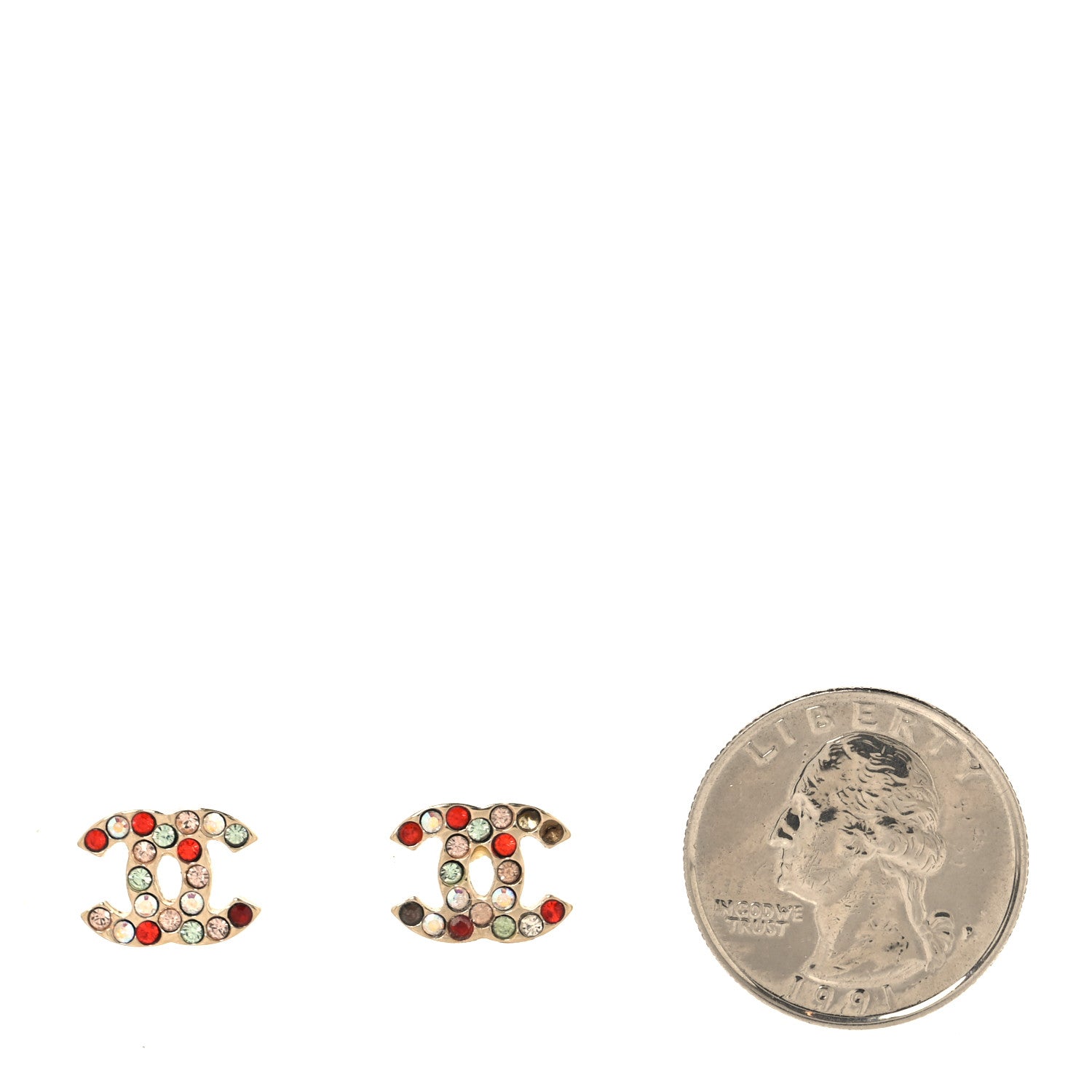 Chanel Metal Crystal CC Earrings Gold Multicolor