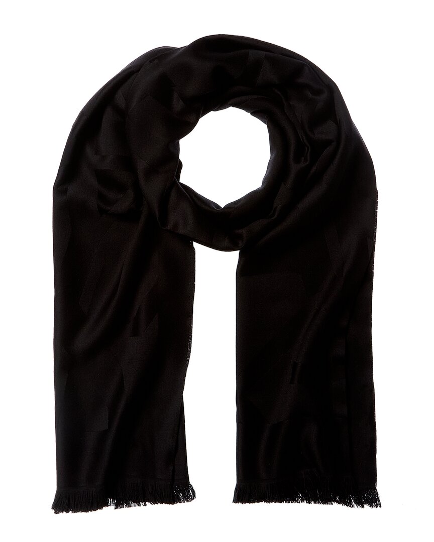 Saint Laurent Cassandre Jacquard Wool Scarf Black