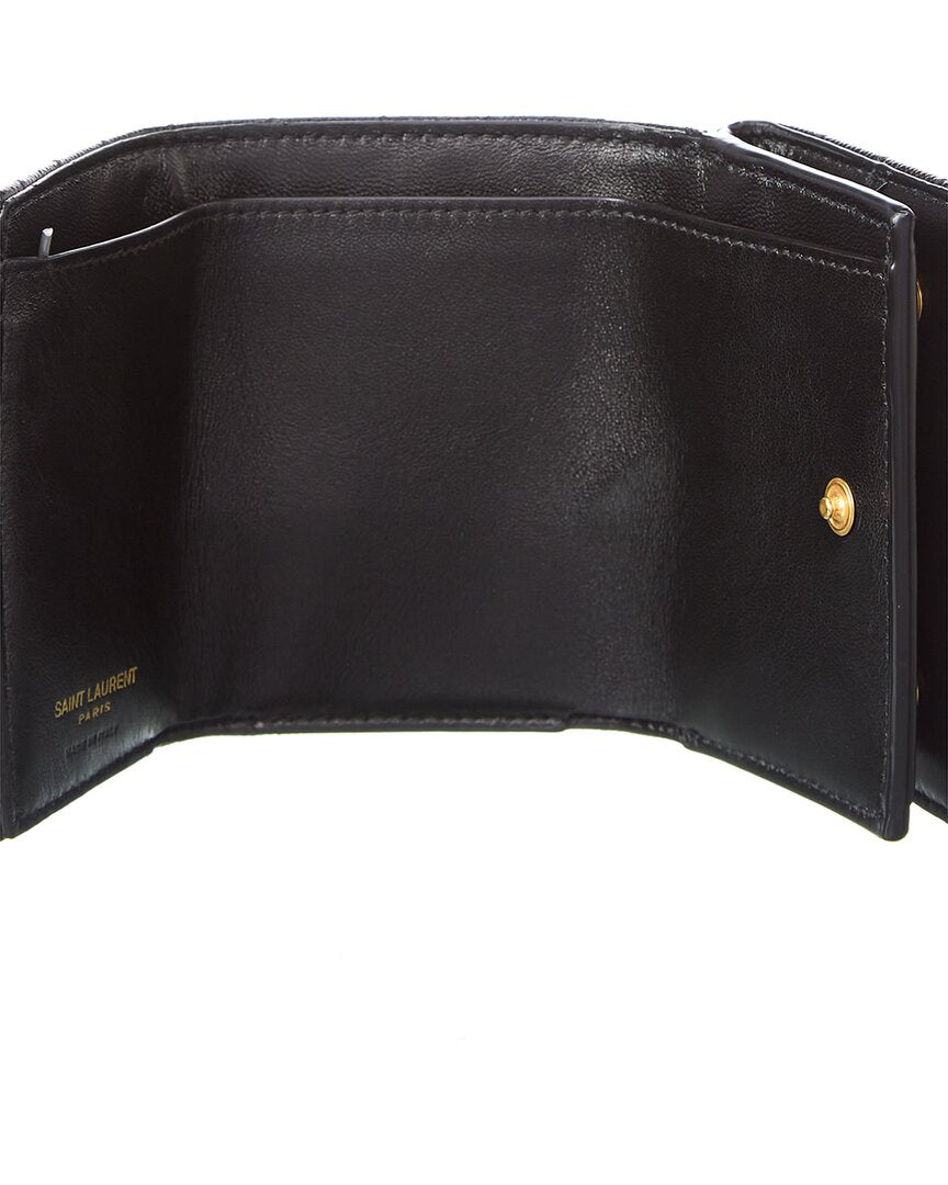 Saint Laurent Cassandra Leather French Wallet, Black