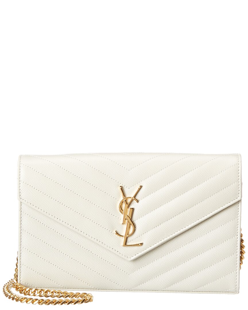 Saint Laurent Monogram Matelasse Leather Wallet On Chain, Ns, White