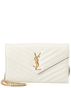 Saint Laurent Monogram Matelasse Leather Wallet On Chain, Ns, White