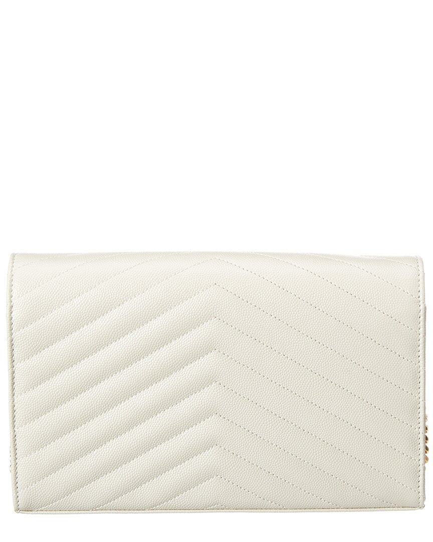 Saint Laurent Monogram Matelasse Leather Wallet On Chain, Ns, White