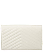 Saint Laurent Monogram Matelasse Leather Wallet On Chain, Ns, White
